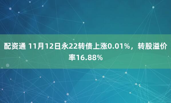 配资通 11月12日永22转债上涨0.01%，转股溢价率16.88%